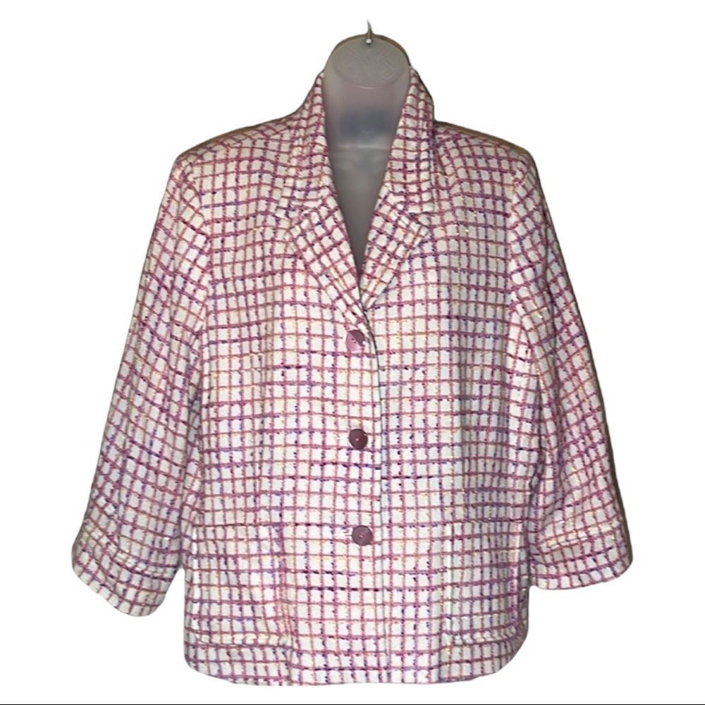 Sag Harbor Pink and White Plaid Boucle 3 Button Blazer 18